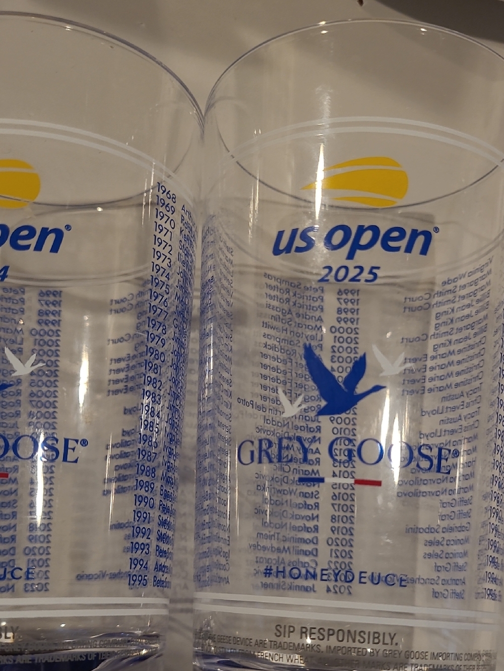 US Open2024 And 2025 Grey Goose Printed Clear Cup - Blue & Yellow Logo